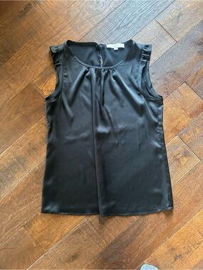 LOFT Black Satin Sleeveless Flutter Black Top Medium Blouse